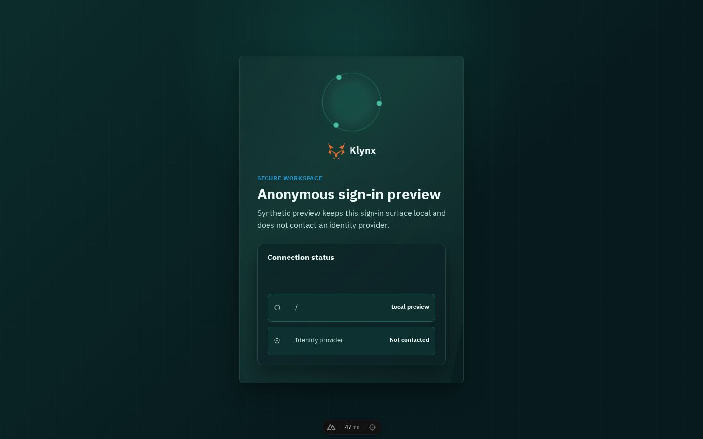 หน้าจอ login ของ Klynx