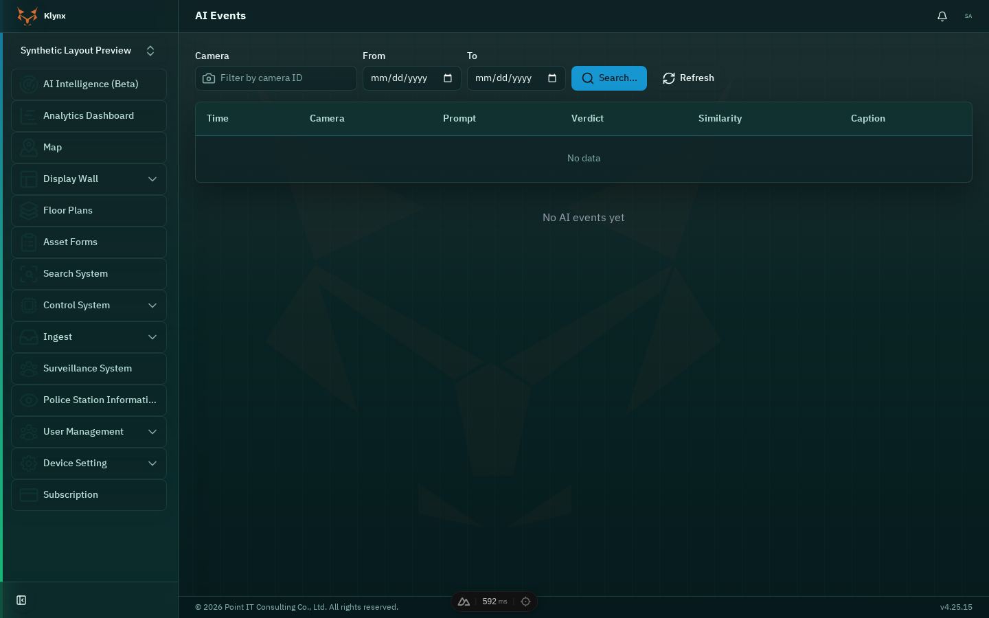 หน้าจอ ai events ของ Klynx